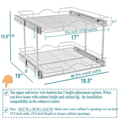 2 Tier Pull Out Cabinet Organizer 7.5" W x 21.5" D Chrome V295489