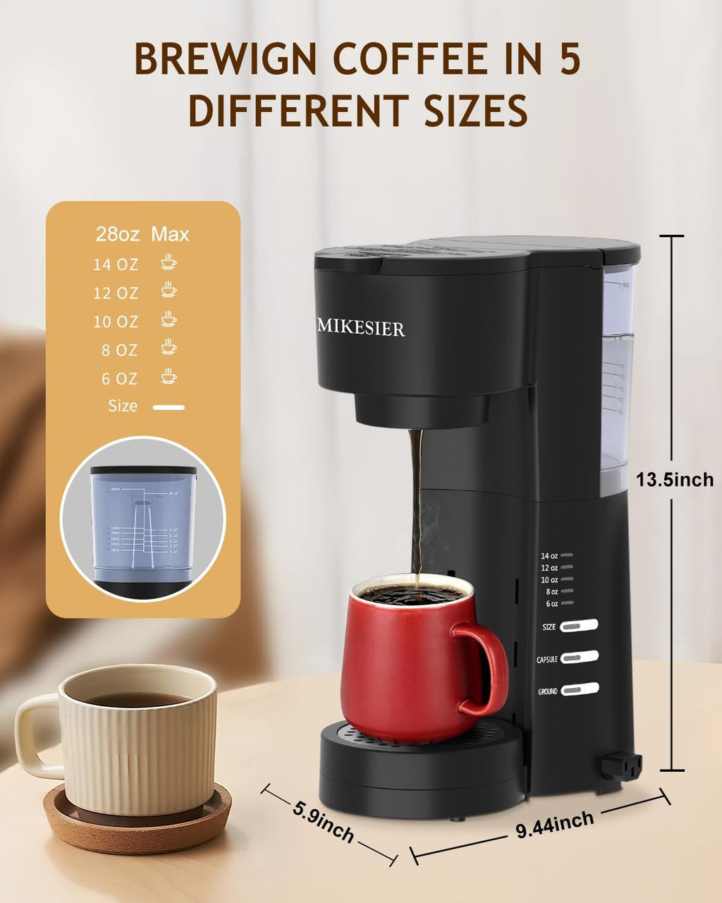 Single Serve Coffee Maker with Milk Frother, 28oz Removable Water Tank K3170