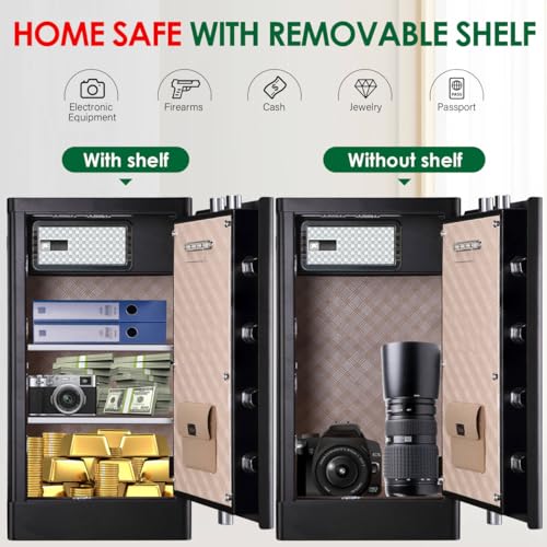 7.2 Cu ft Biometric Home Safe Fireproof Waterproof Anti-Theft Touch Screen Fingerprint Safe Box With Hidden Compartment Separate Lock Box Led Light J4098