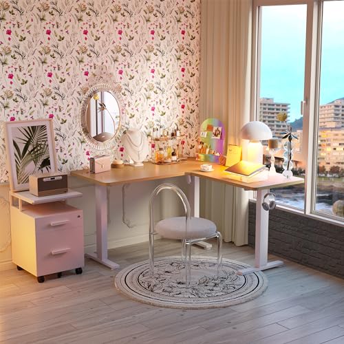 White L Shaped Electric Height Adjustable Desk T85328