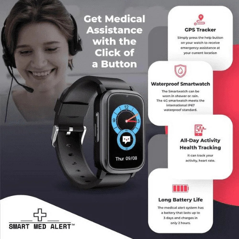 Medical Alert 4G Cellular Rectangular Smart Watch E84716