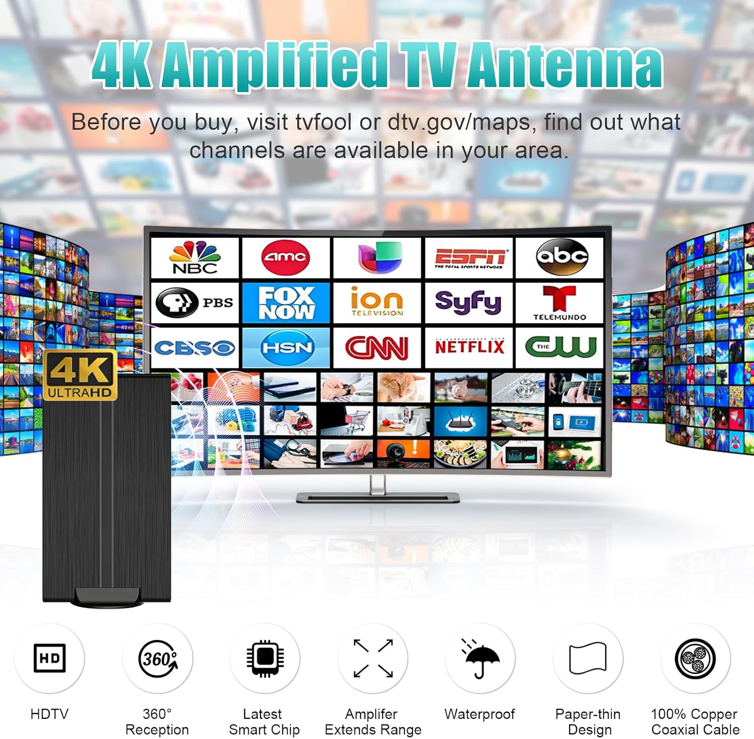 Digital TV Antenna with Amplifier up to 500+ Miles Range D24364