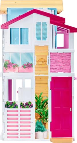 3-Story Townhouse Doll House Playset with 4 Rooms & Rooftop Lounge M934