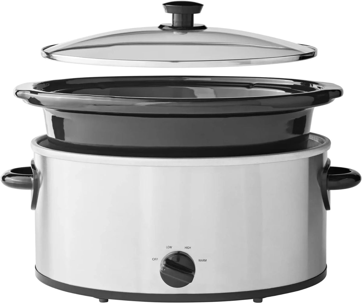 6 Quart Oval Stainless Steel Slow Cooker with Glass Lid U852