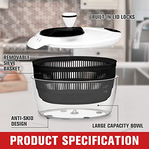 Large 4.2 Quart Salad Spinner with Bowl Rotary Handle (Black) A821