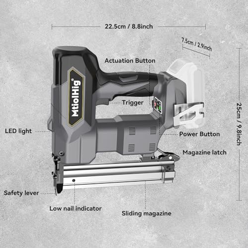 Cordless 18GA Brad Nailer, 18 Gauge Nail Gun, Brushless, 2 Mode, 5/8 to 1-1/4 Inch, Tool Only S25538