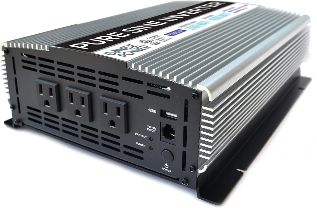 2000W Pure Sine Wave Power Inverter 12V DC to 120V AC with 3 AC Outlets and 1 5V USB Port W801458