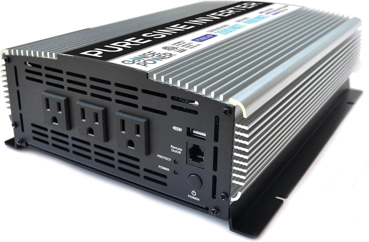 2000W Pure Sine Wave Power Inverter 12V DC to 120V AC with 3 AC Outlets and 1 5V USB Port W801458