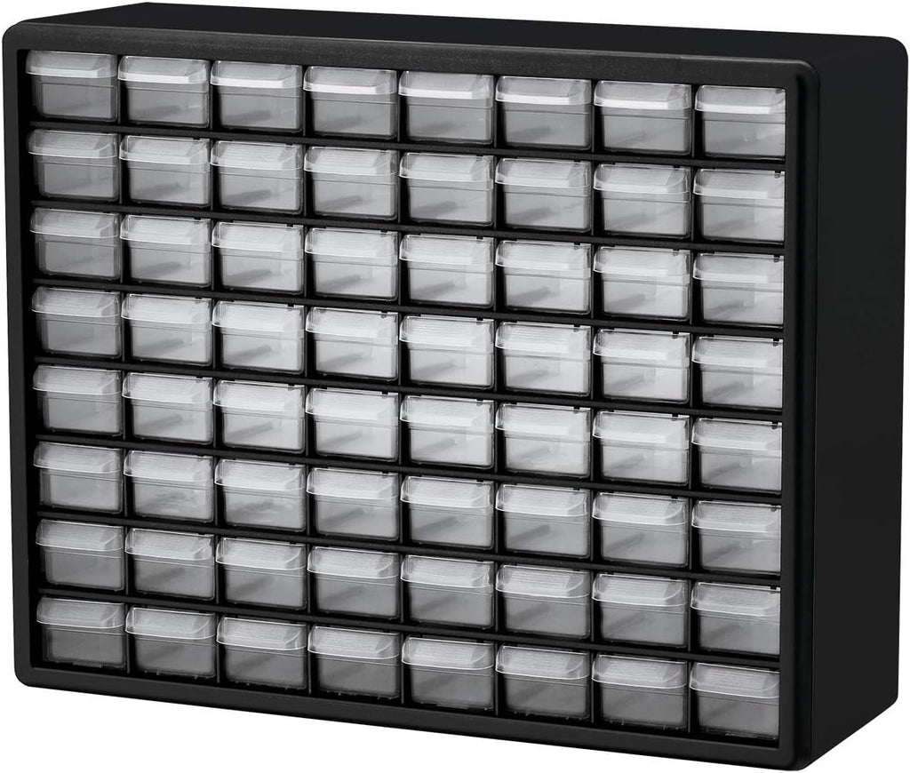 64 Drawer Plastic Parts Storage Cabinet, Black, Pack of 2 R291