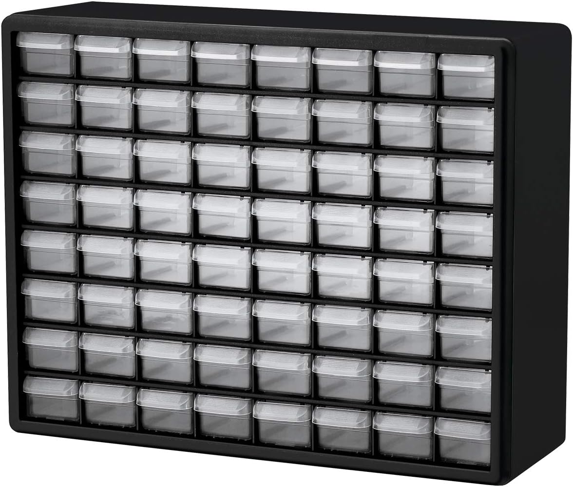 64 Drawer Plastic Parts Storage Cabinet, Black, Pack of 2 R291