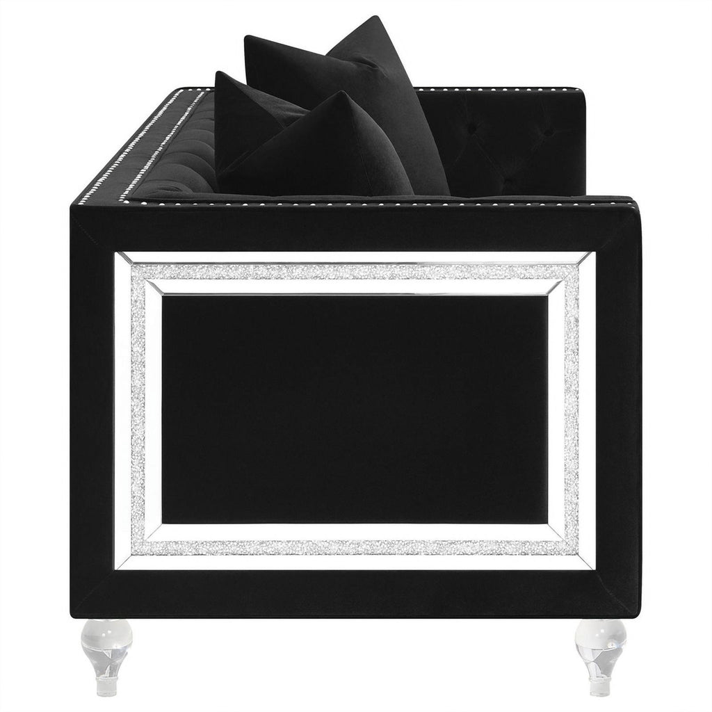 Black Velvet Tufted Arm Loveseat X263867