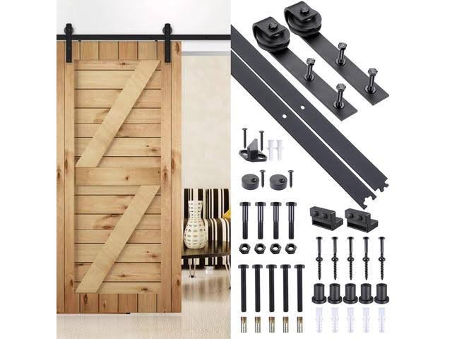 6 ft Carbon Steel Sliding Barn Door Hardware Kit Track Rail Roller Set Black Z190