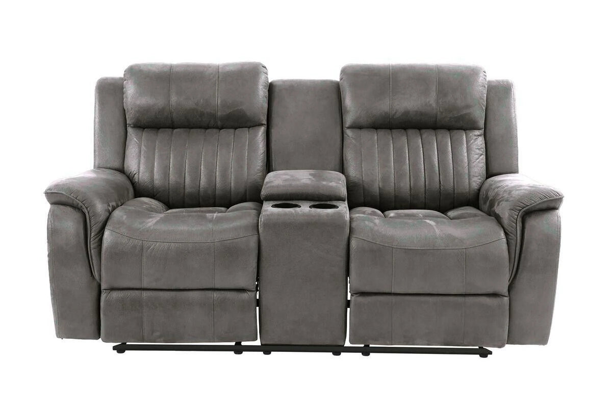 Slate Blue Leatherette Motion Loveseat with Console Reclining V9352