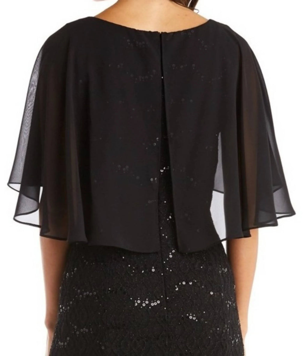 Black Embellished Lace Capelet Gown L147