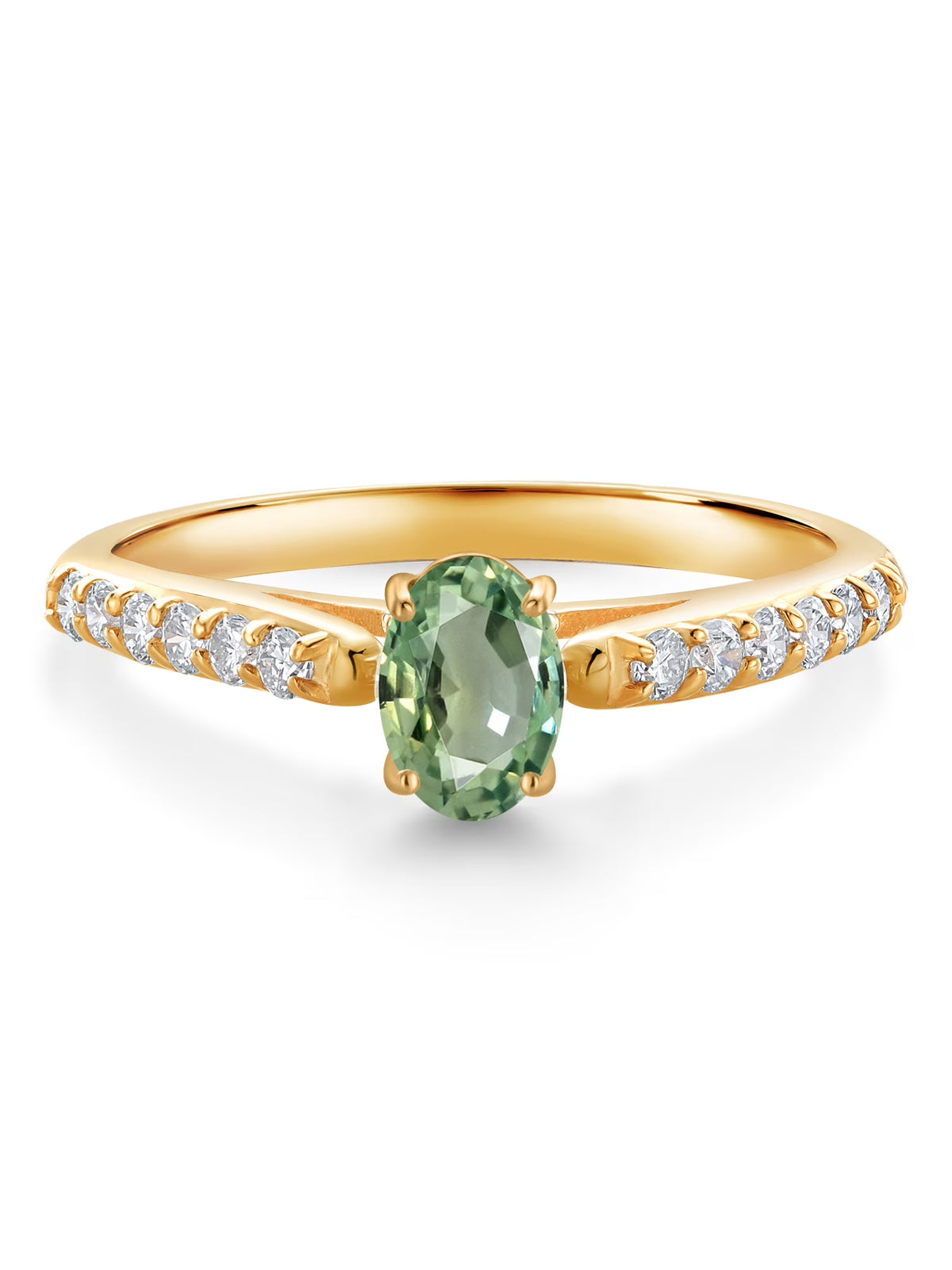 10K Yellow Gold Green Sapphire Engagement Ring (0.73 Cttw, Oval 6X4MM) K4077
