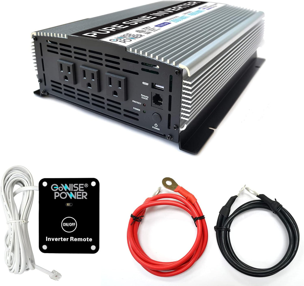 2000W Pure Sine Wave Power Inverter 12V DC to 120V AC with 3 AC Outlets and 1 5V USB Port W801458