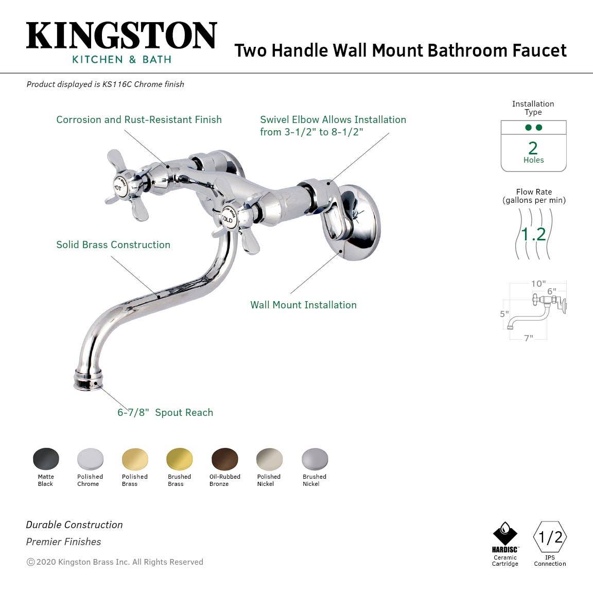 Polished Brass Adjustable Center Wall Mount Bathroom Faucet R68283