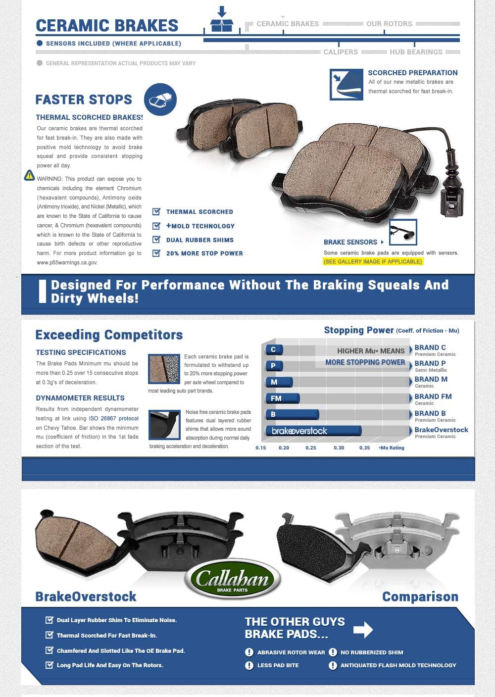 6 Lug Brake Disc Rotors with Ceramic Pads and Clips M23683