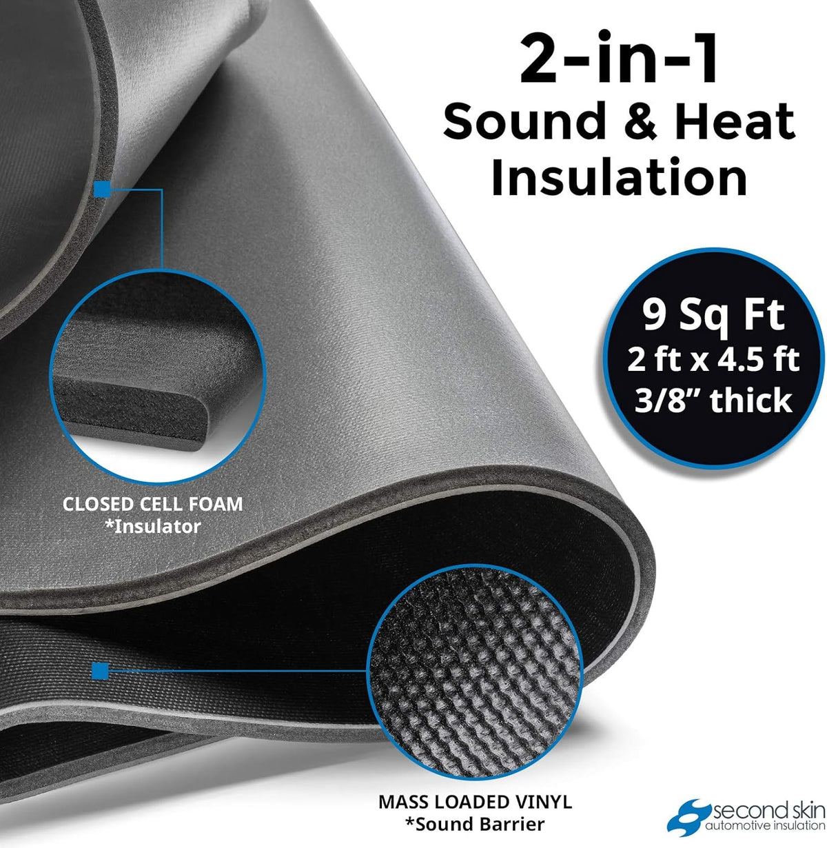 2 in 1 Sound Insulation for Cars Mass Loaded Vinyl and Closed Cell Foam B8790
