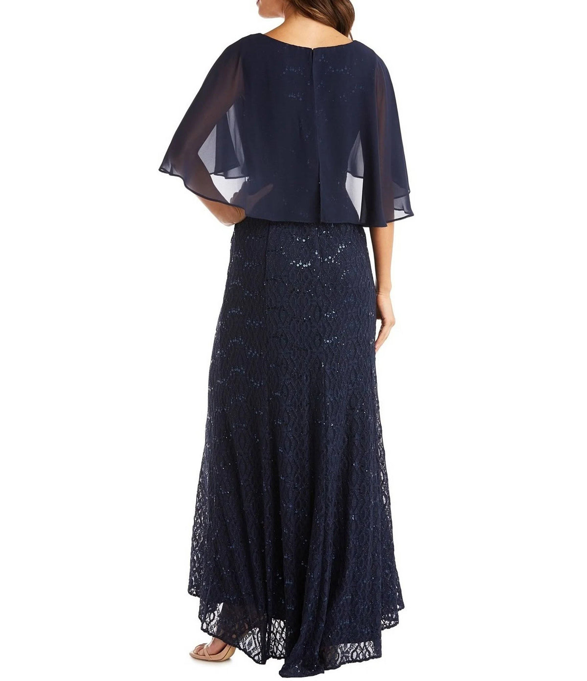 Black Embellished Lace Capelet Gown L147