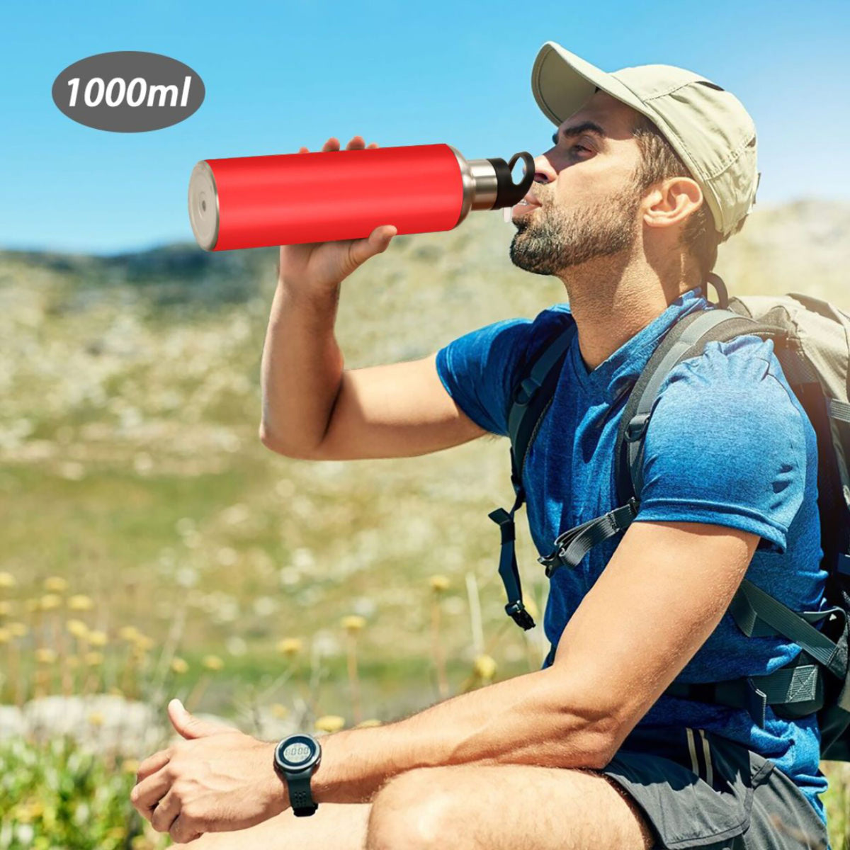 Red Stainless Steel Water Bottle with Straw Lid 20 OZ V4284