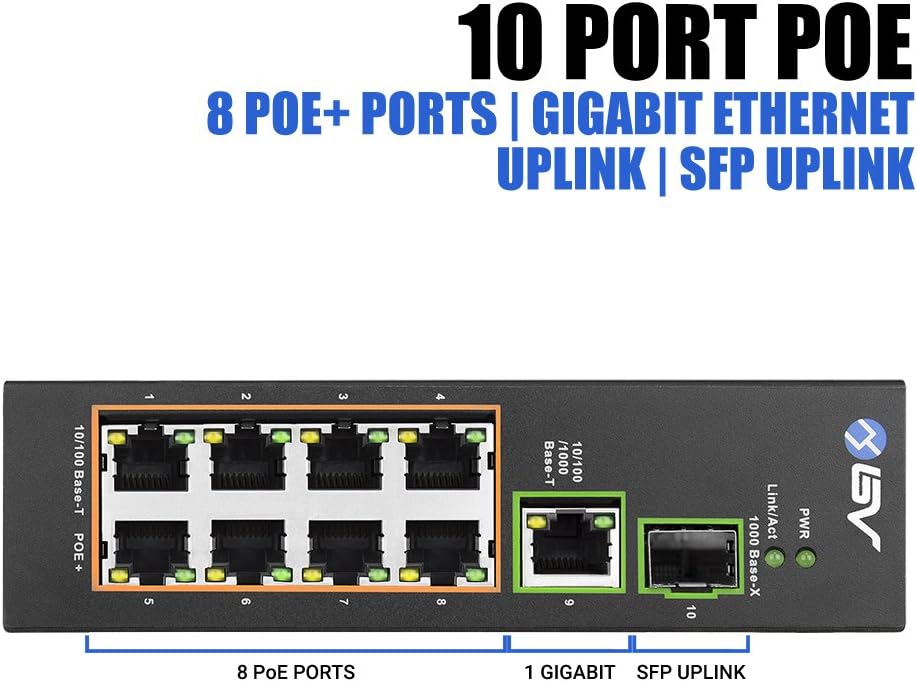 10 Port PoE+ Industrial DIN Rail Switch with Gigabit Ethernet & SFP Uplink L508479