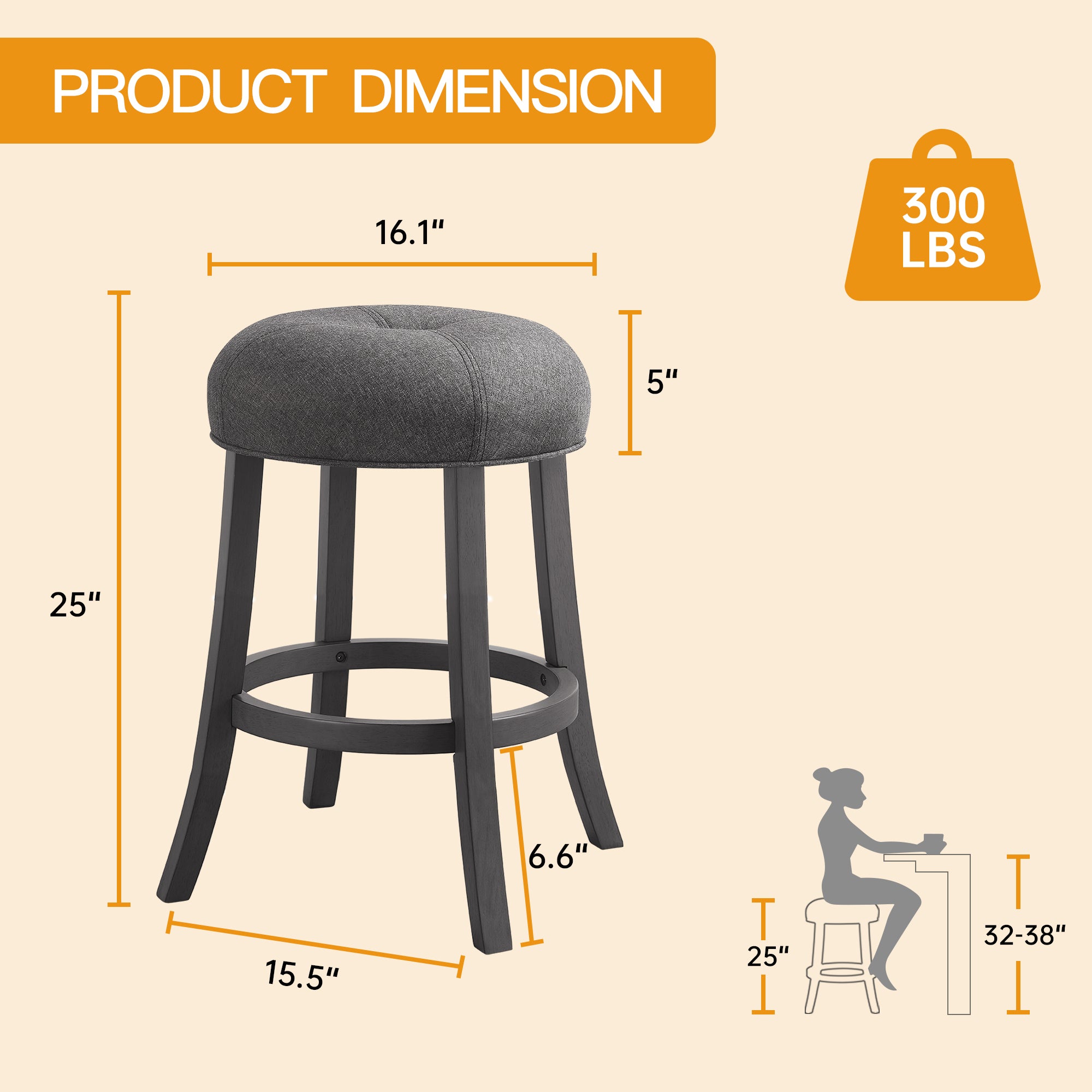 Grey Upholstered Counter Height Bar Stools Set of 2 D974