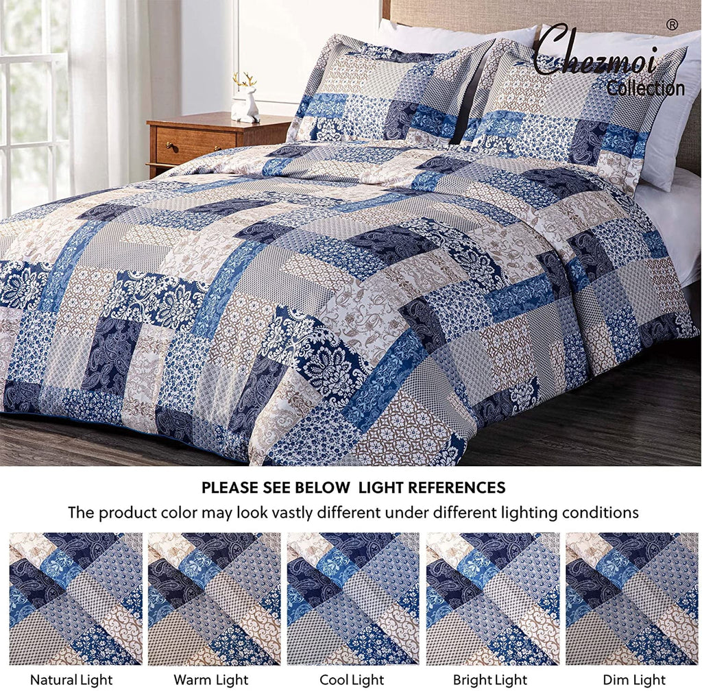 Navy Blue 3-Piece Printed Comforter Set D6355