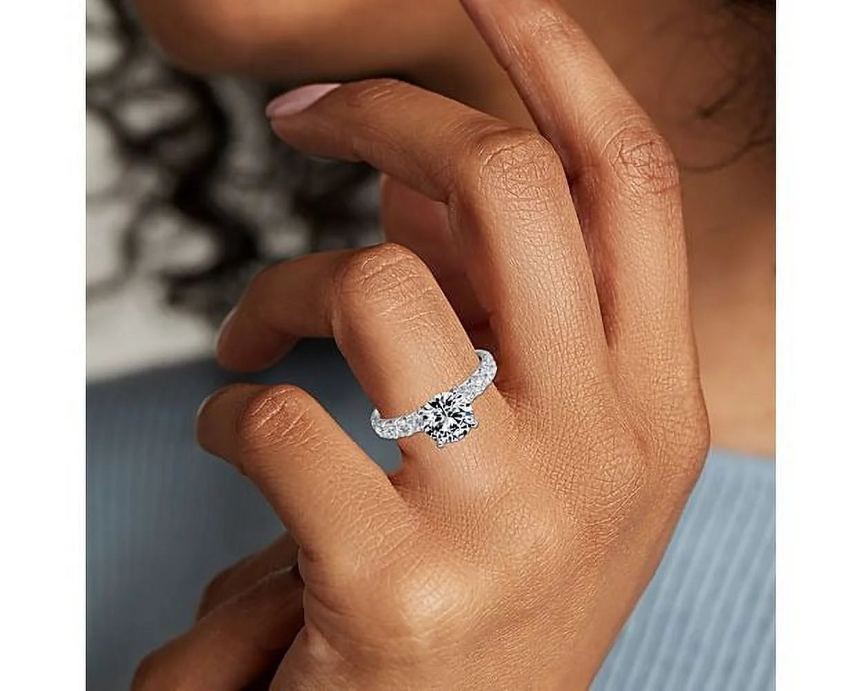 14K White Gold Solitaire Ring with Accents V536