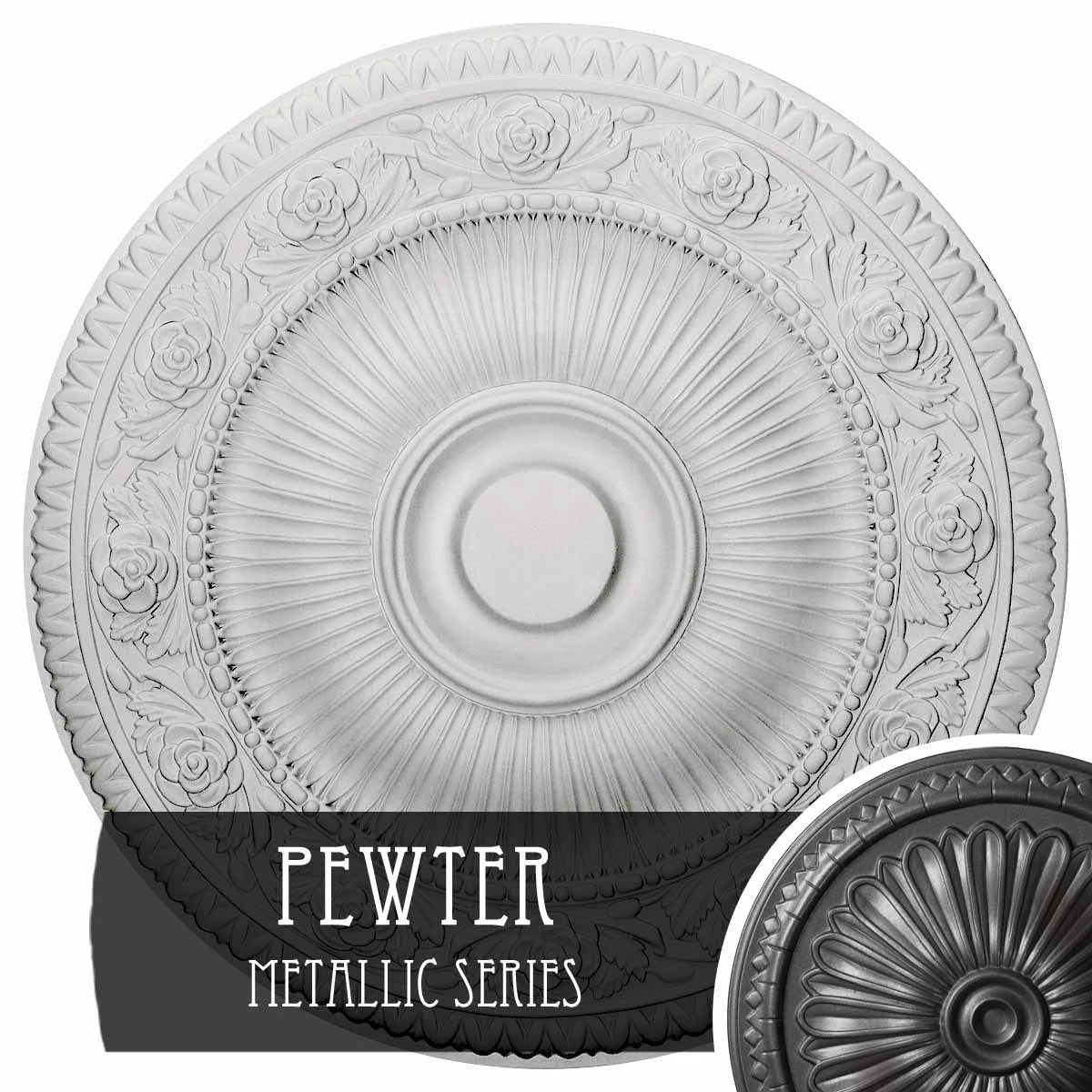 24 1/4x22OD x 2x22P Ceiling Medallion, Hand-Painted Pewter N984577