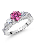 925 Sterling Silver Pink Moissanite and White Moissanite Engagement Ring X7924