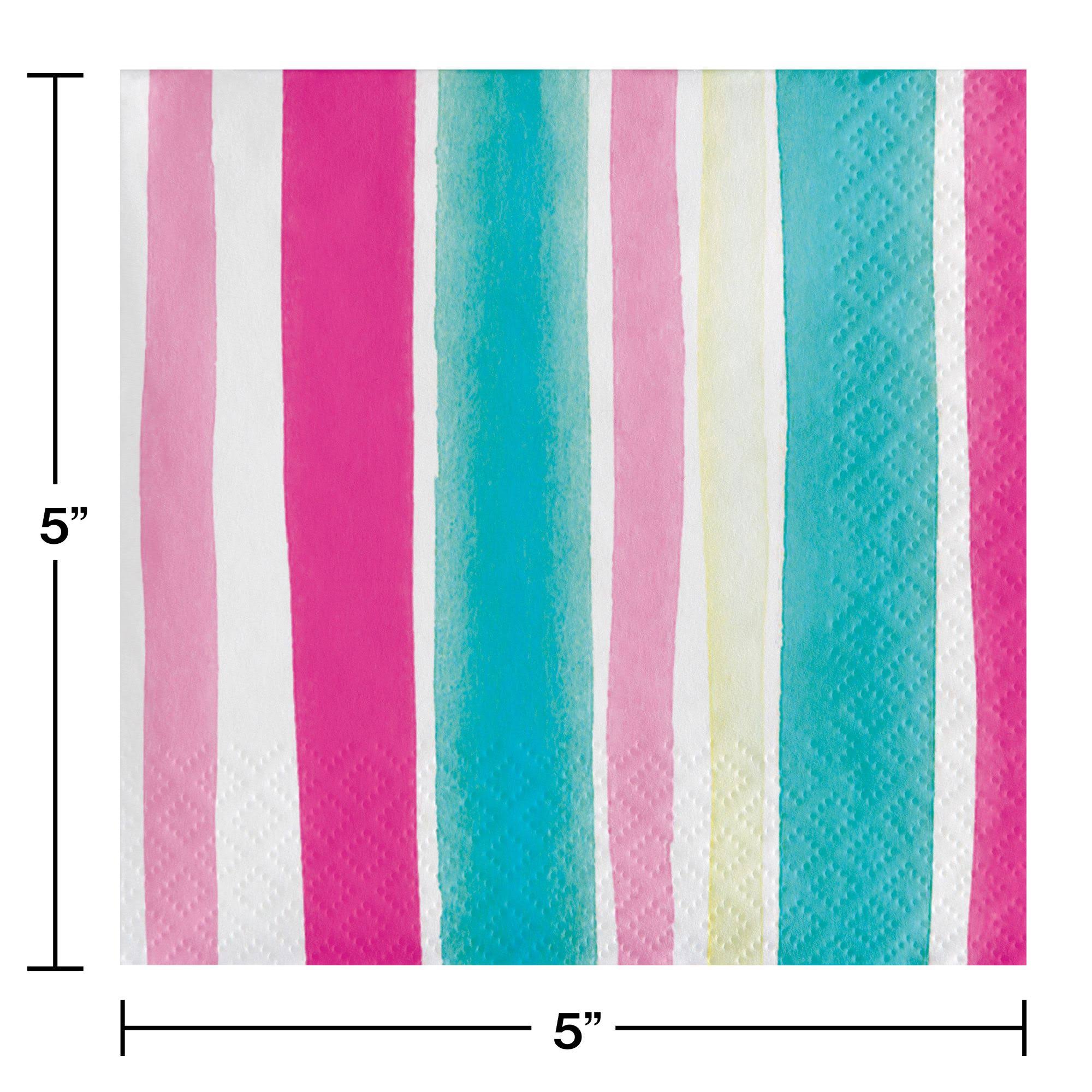 288 3-Ply Pink Blue Yellow Tropical Stripes Beverage Napkins H5604