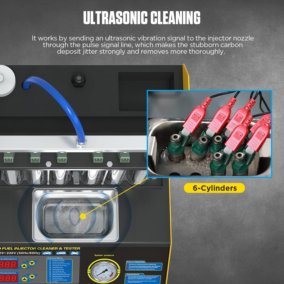 6 Cylinder Ultrasonic Fuel Injector Cleaner and Tester 110V/220V V924315