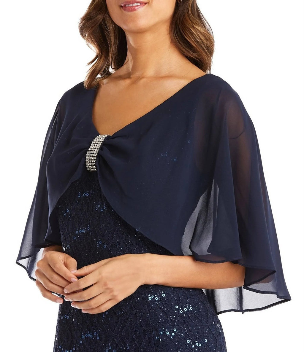 Black Embellished Lace Capelet Gown L147