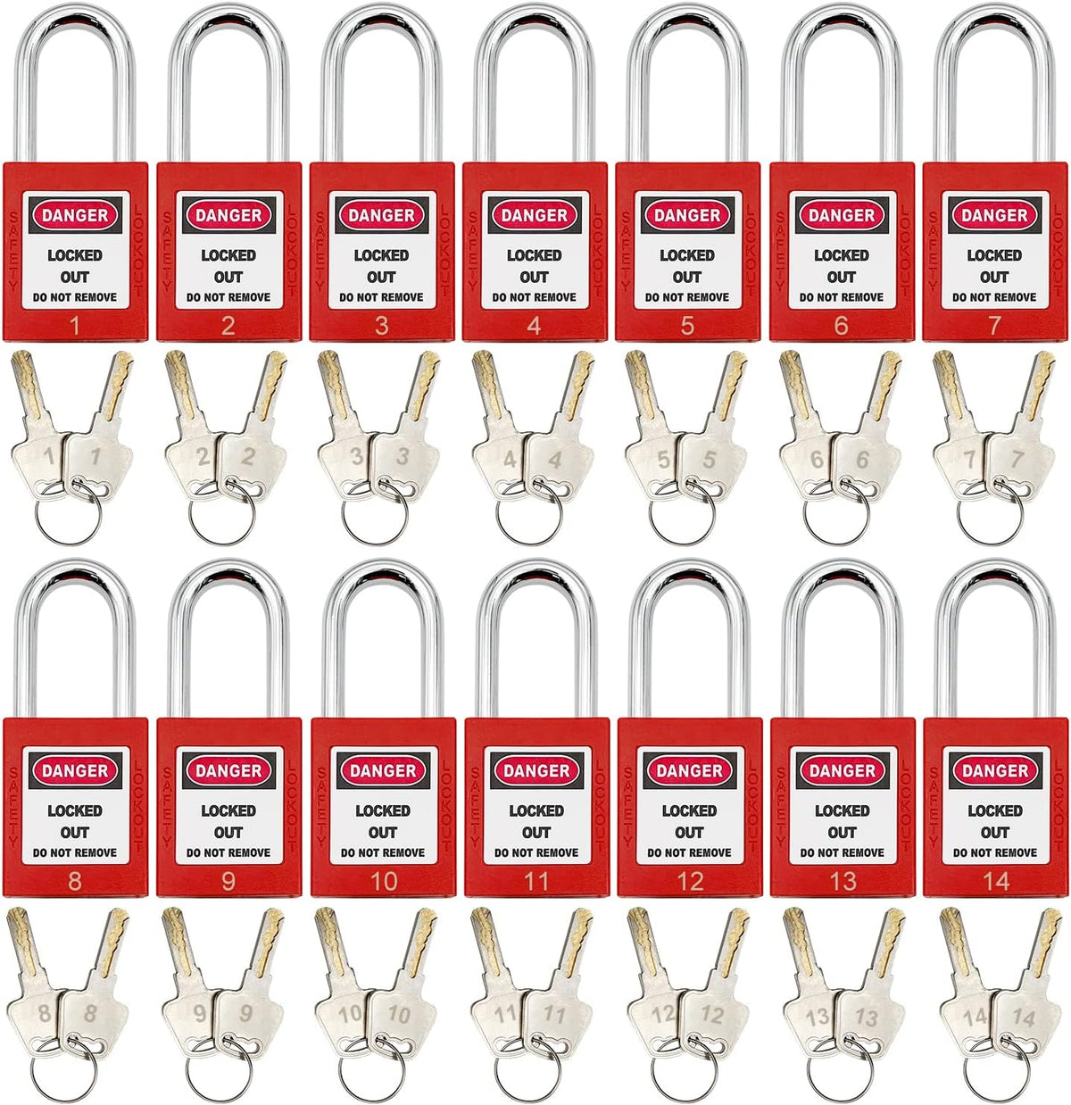 14 Key Padlocks with Numbers, 4 Lockout Hasps, 40 Lockout Tags, 20 Nylon Cable Lockout Tagout Station O7788