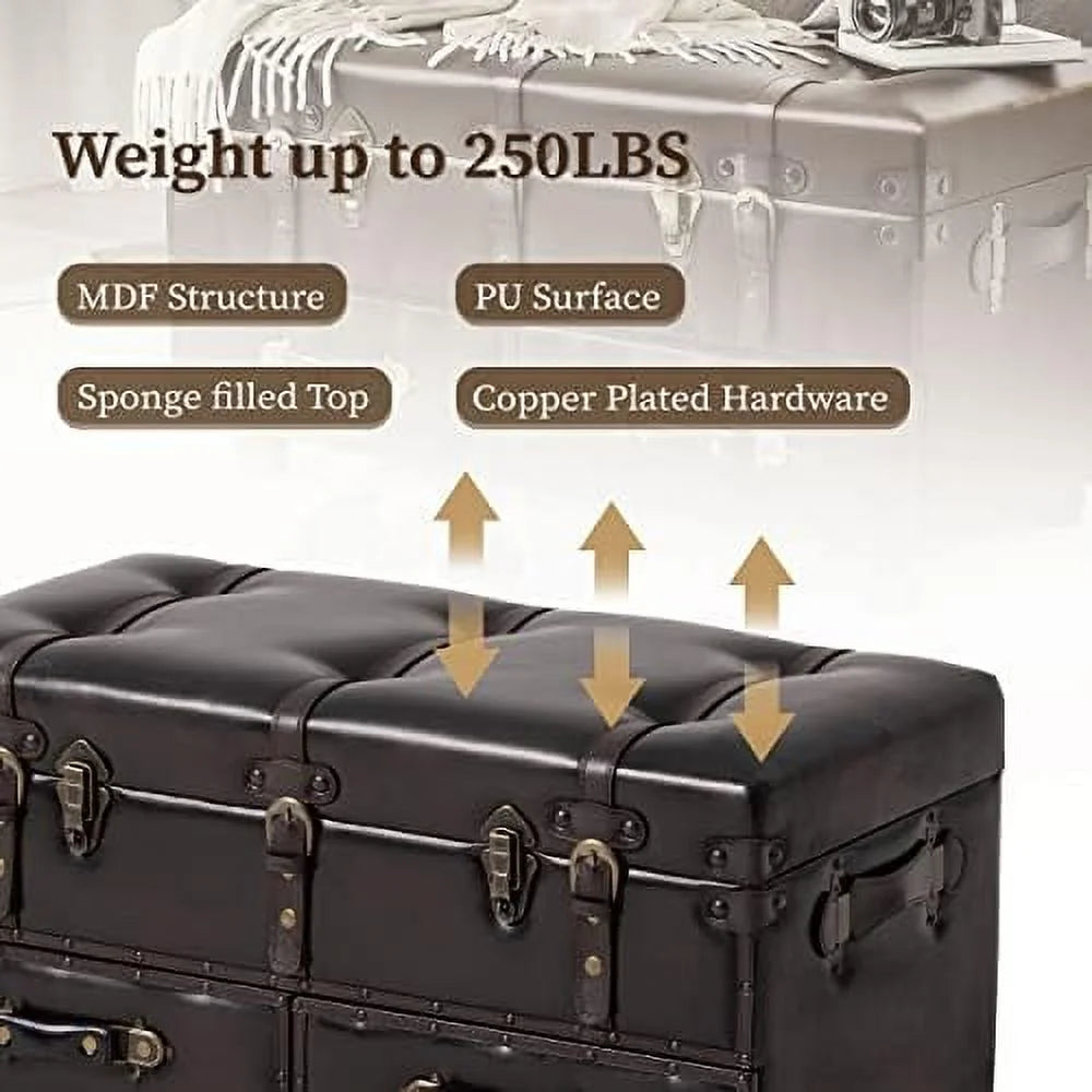 Vintage Faux Leather Ottoman Bench V73058