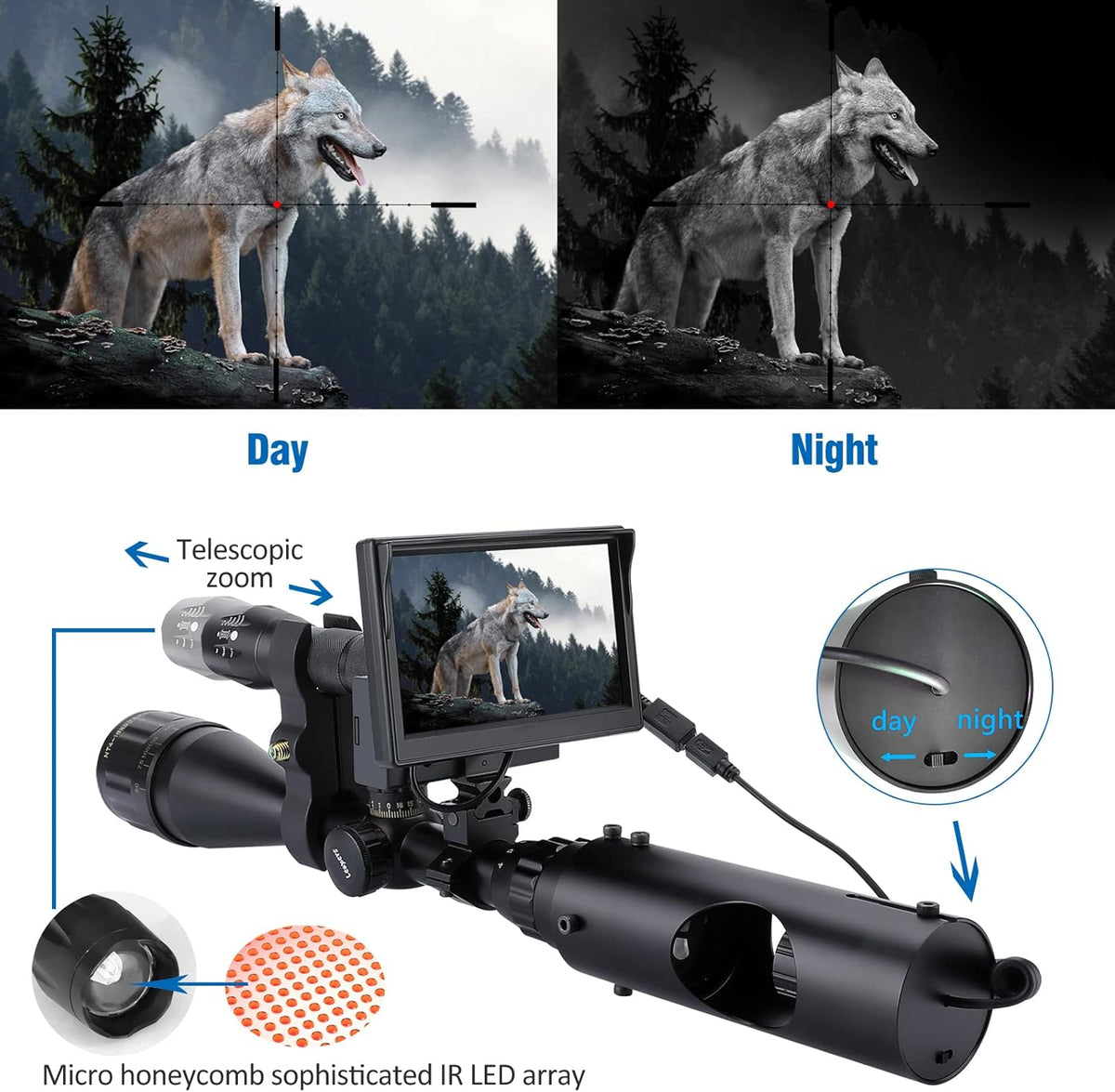 Digital Night Vision Scope with IR Flashlight and 5'' Screen P240