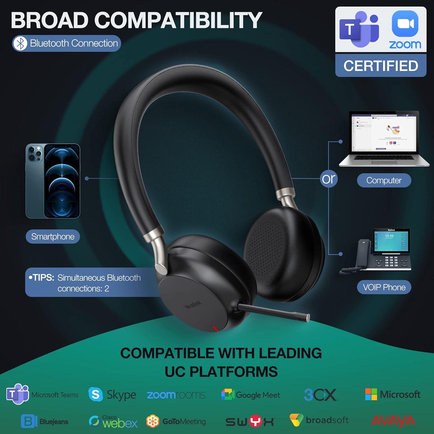 Black Bluetooth Wireless Headset with Microphone W61686