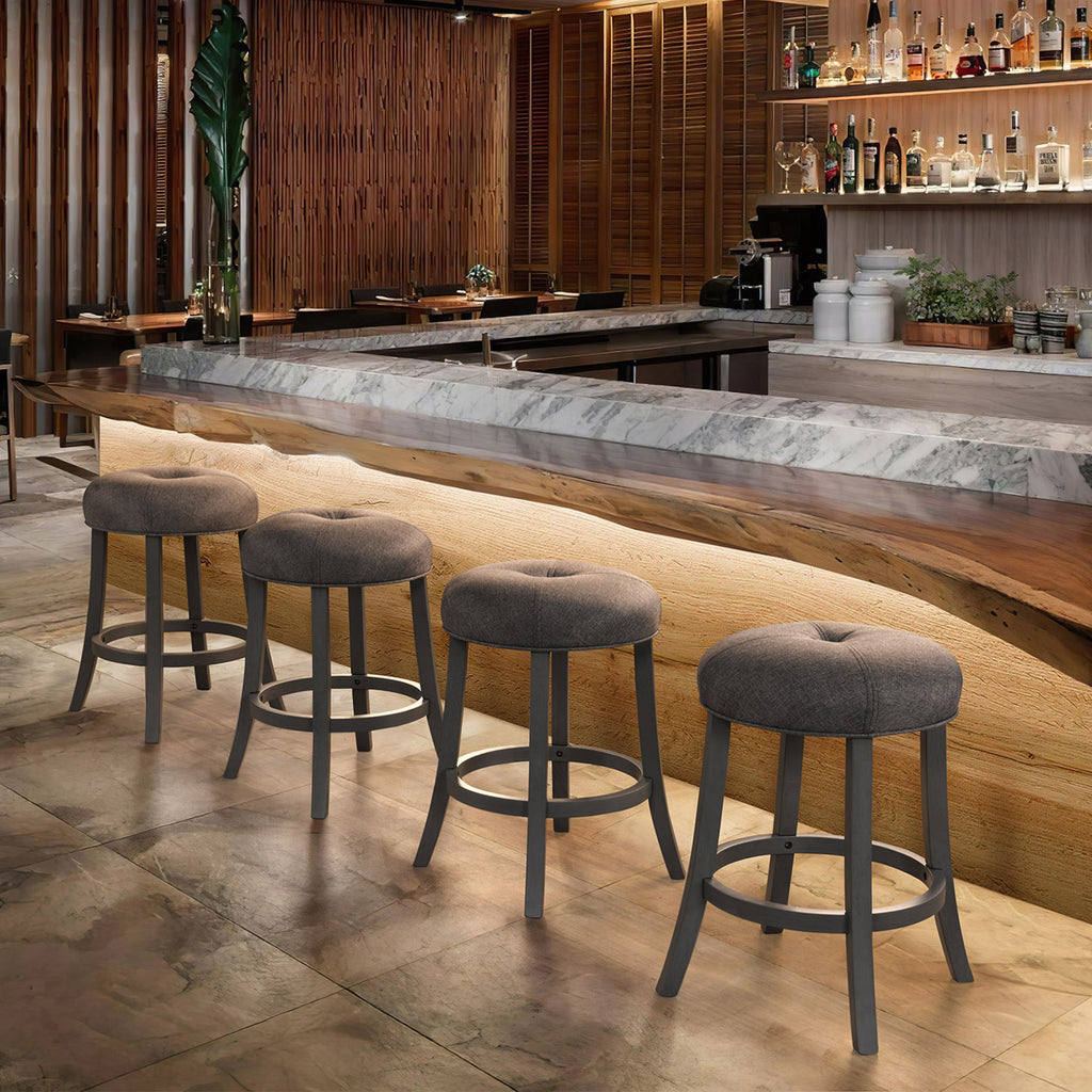 Grey Upholstered Counter Height Bar Stools Set of 2 D974