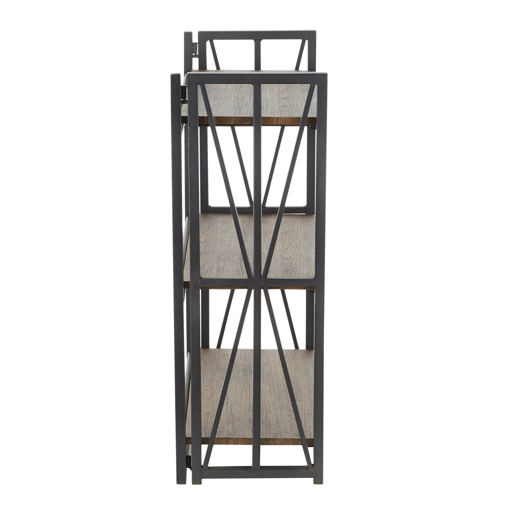 Brown Wood Black Metal Bookcase A980887