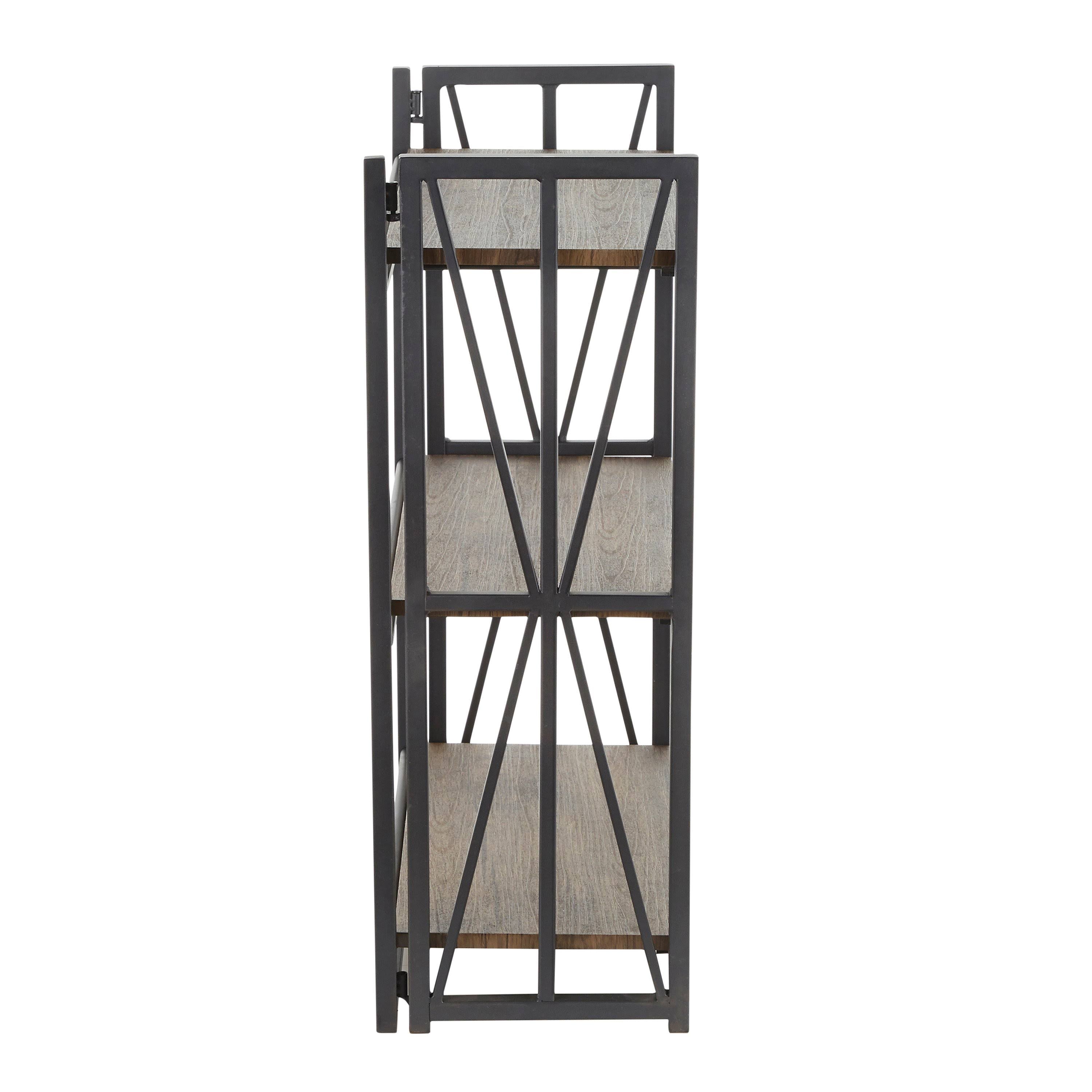 Brown Wood Black Metal Bookcase A980887