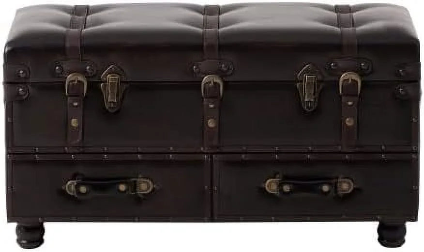 Vintage Faux Leather Ottoman Bench V73058