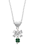 Silvertone Mini Green Four Leaf Clover Heart Necklace G13909