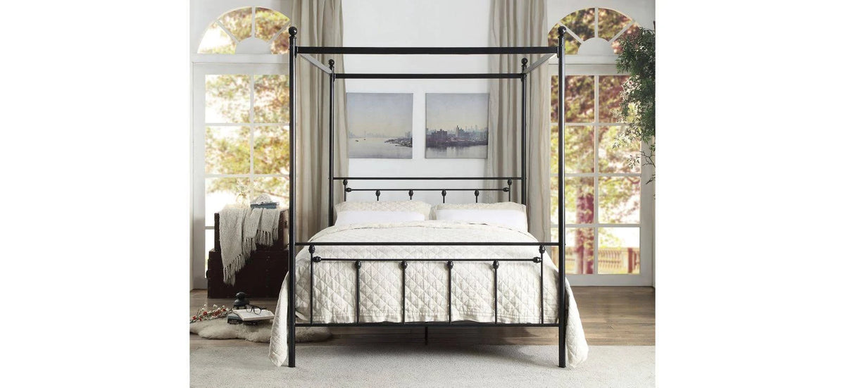 Black Metal Canopy Queen Bed T2646