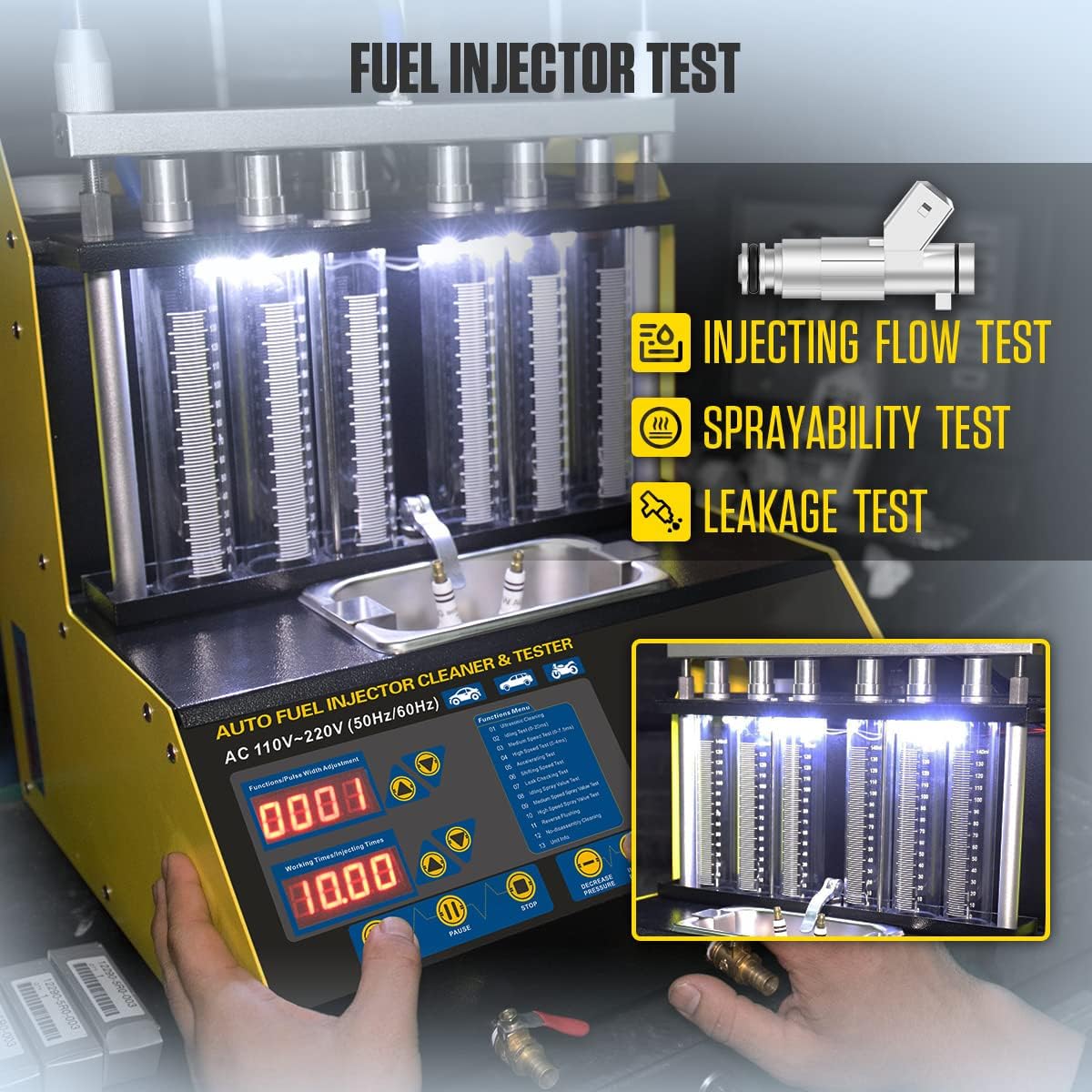6 Cylinder Ultrasonic Fuel Injector Cleaner and Tester 110V/220V V924315
