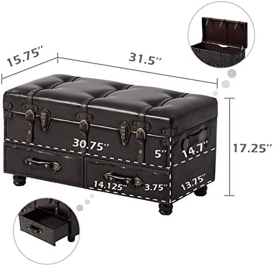 Vintage Faux Leather Ottoman Bench V73058