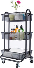 Black 3-Tier Rolling Utility Cart with Metal Mesh Baskets N56079