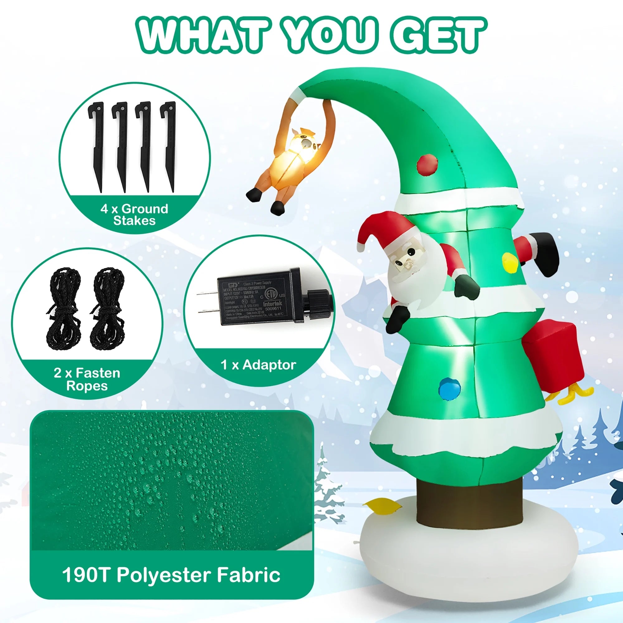 8FT Inflatable Christmas Tree with Santa Claus L635