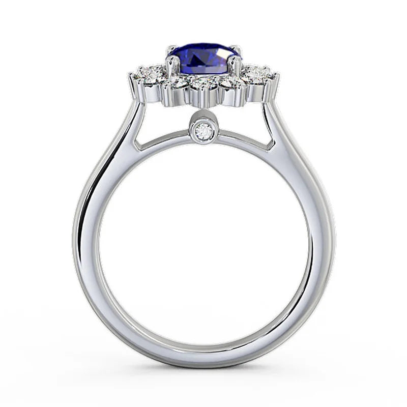 14K White Gold Blue Sapphire Diamond Engagement Ring Size 5.5 E375