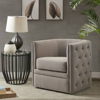 Taupe Tufted Polyester Swivel Barrel Chair Q2091